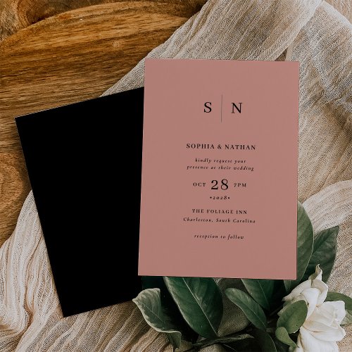 Minimal and Chic  Terracotta and Black Wedding Invitation