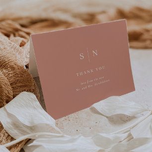 Minimal and Chic Terracotta and White Wedding Letterpress Thank You Card