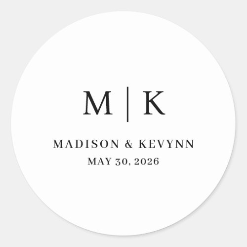 Minimal and Chic  Wedding  Classic Round Sticker