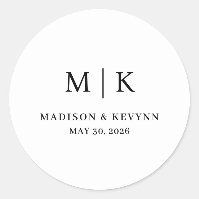 Minimal and Chic | Wedding  Classic Round Sticker (Front)