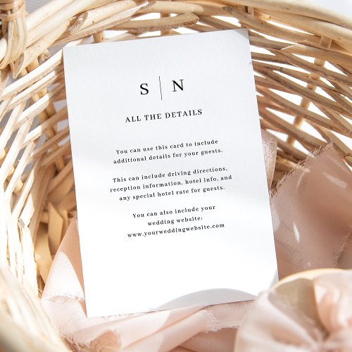 Minimal and Chic  Wedding Guest Details Enclosure Card