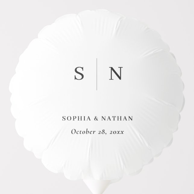 Minimal and Chic Wedding Monogram Black and White Balloon (Front)