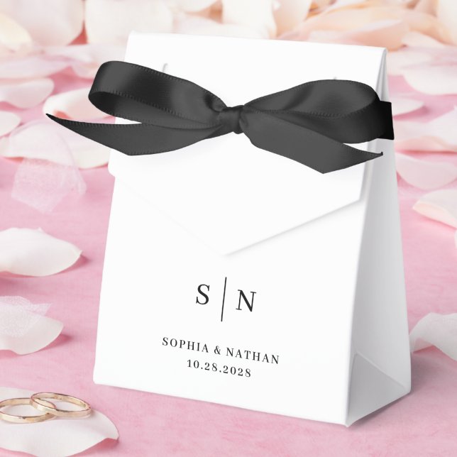 Minimal and Chic | White and Black Wedding Favor Boxes (Wedding)