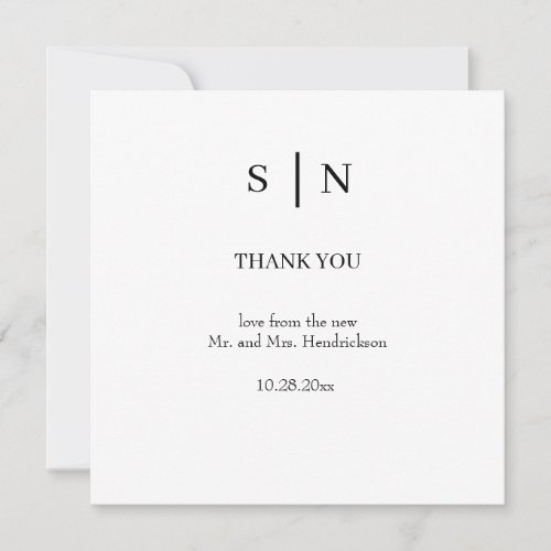 Minimal and Chic  White and Black Wedding  Thank You Card
