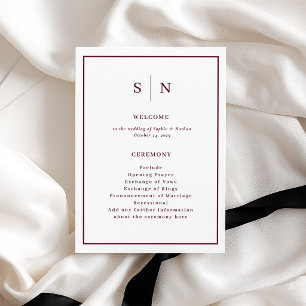 Minimal and Chic White and Burgundy Border Wedding Program