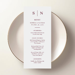 Minimal and Chic White and Burgundy Wedding Menu