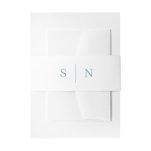 Minimal and Chic | White and Dusty Blue Monogram Invitation Belly Band