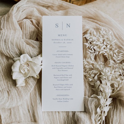 Minimal and Chic | White and Dusty Blue Wedding Menu