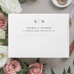 Minimal and Chic | White and Navy Blue Envelope<br><div class="desc">These elegant,  modern wedding envelopes feature a simple dark navy blue and white text design that exudes minimalist style. The outside of the envelope is solid white,  and the inside is navy blue. Add your initials or monogram to make them completely your own.</div>