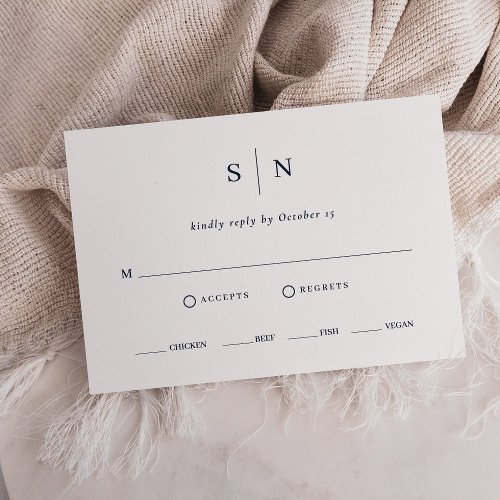 Minimal and Chic  White and Navy Blue Meal Choice RSVP Card