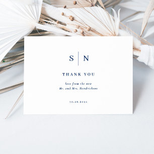 Minimal and Chic White and Navy Blue Wedding Thank You Card