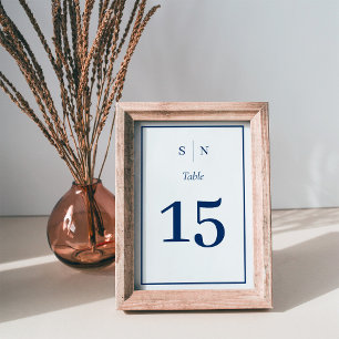 Minimal and Chic White and Navy Border Wedding Table Number