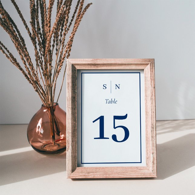 Minimal and Chic | White and Navy Border Wedding Table Number (Creator Uploaded)