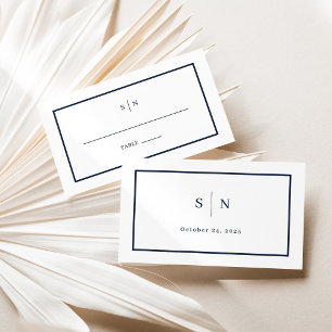 Minimal and Chic White and Navy Wedding Flat Place Card