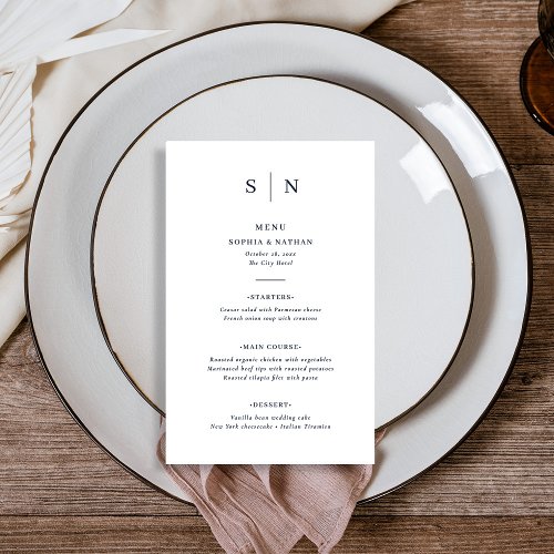 Minimal and Chic  White and Navy Wedding Menu Flyer
