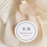 Minimal and Chic | White and Navy Wedding Monogram Classic Round Sticker<br><div class="desc">These elegant,  modern wedding thank you favor stickers feature a simple white and dark navy blue text design that exudes minimalist style. Add your initials or monogram to make them completely your own.</div>