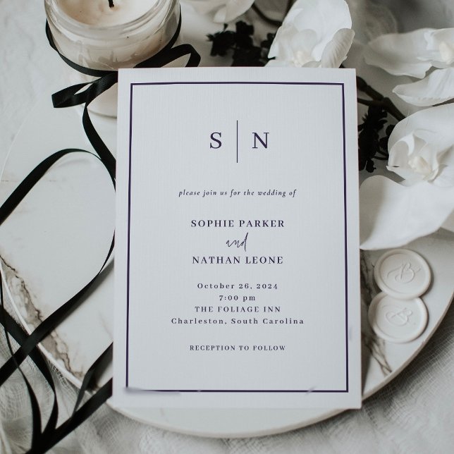 Minimal and Chic | White and Purple Border Wedding Invitation (Creator Uploaded)