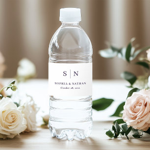 Minimal and Chic White and Purple Monogram Wedding Water Bottle Label