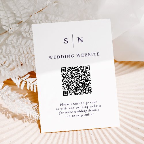 Minimal and Chic White and Purple QR Code Wedding Enclosure Card