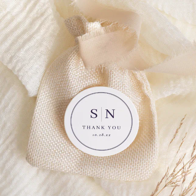 Minimal and Chic White and Purple Wedding Initial Classic Round Sticker ...