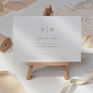 Minimal and Chic White and Sage Green Wedding Thank You Card