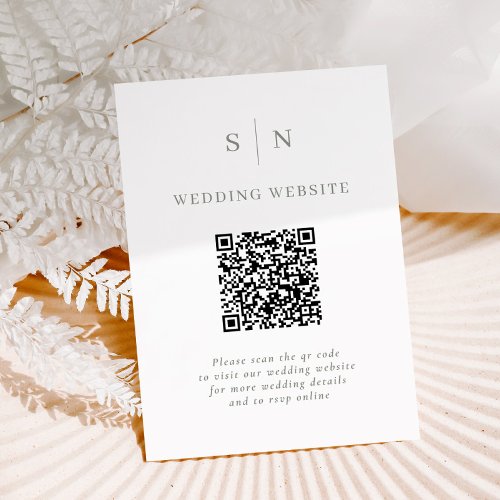 Minimal and Chic  White and Sage QR Code Wedding Enclosure Card
