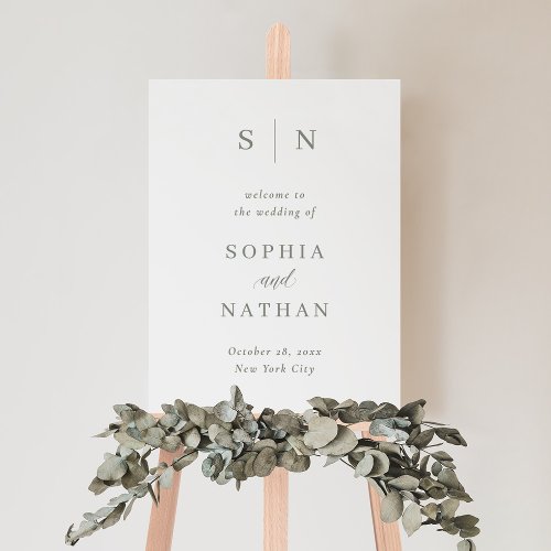 Minimal and Chic  White and Sage Wedding Welcome Foam Board