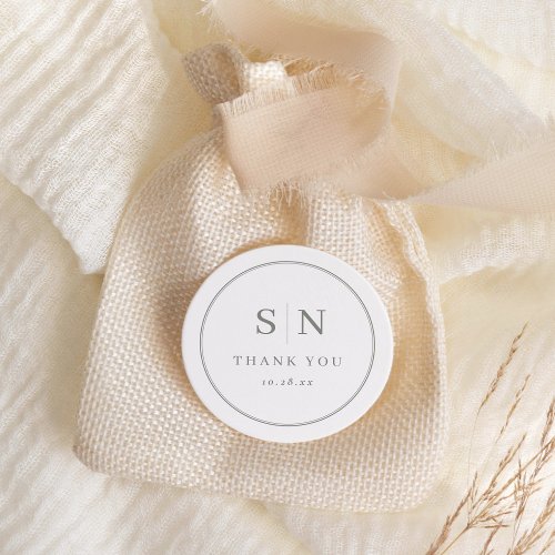 Minimal and Chic  White with Sage Wedding Initial Classic Round Sticker
