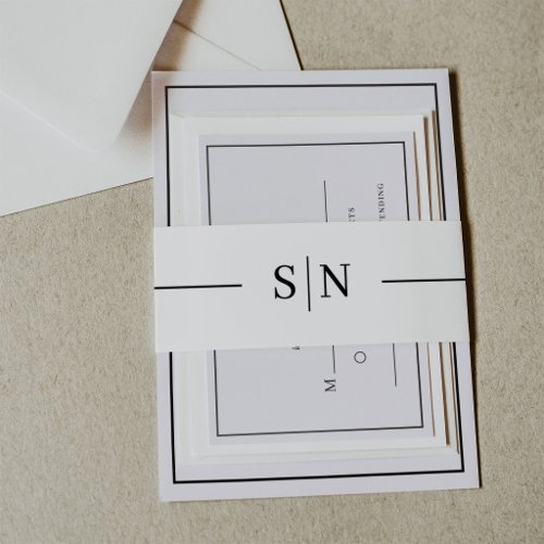 Minimal and Linear | Monogram Black and White Invitation Belly Band