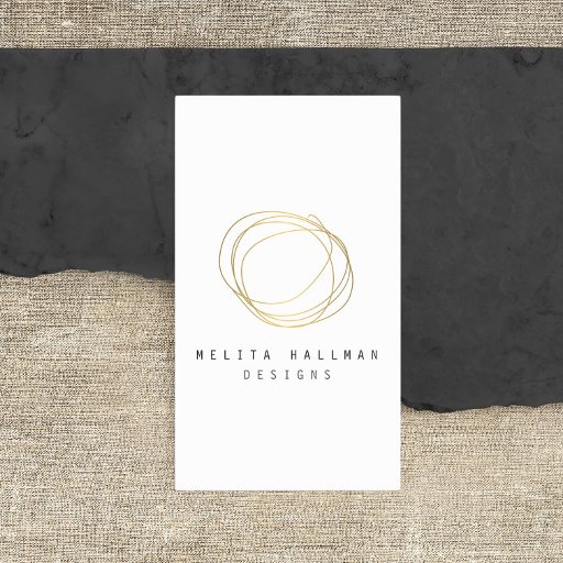 Customizable Minimal and Modern Designer Scribble Logo in Gold Business Cards