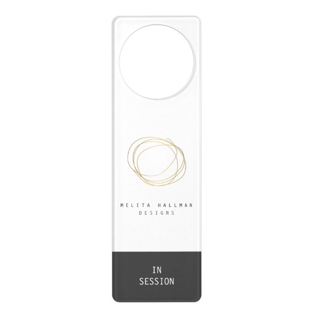 Minimal and Modern Gold Designer Scribble Logo Door Hanger (Front)
