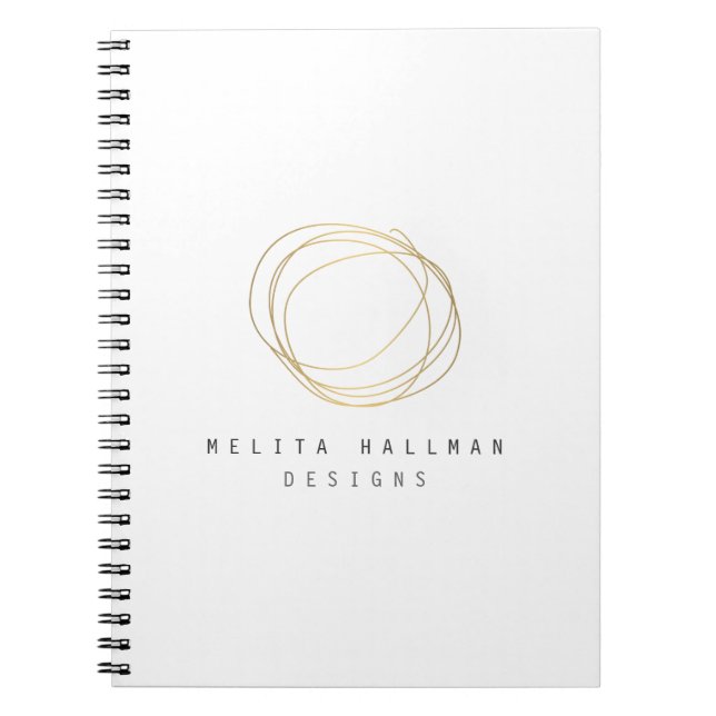 Minimal and Modern Gold Designer Scribble Logo Notebook (Front)