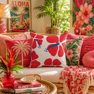 Minimal and Modern red hibiscus Throw Pillow