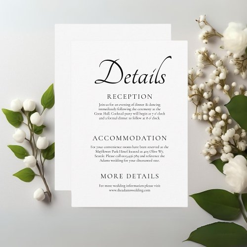 Minimal and Modern Simple Text Wedding Details Enclosure Card