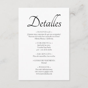 Minimal and Modern Spanish Language Boda Detalles Enclosure Card
