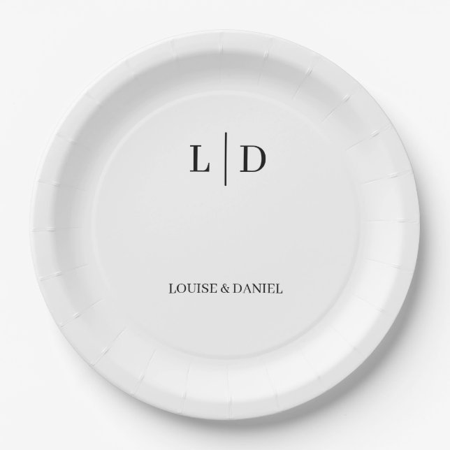 Minimal and Simple Personalized Wedding Paper Plates (Front)