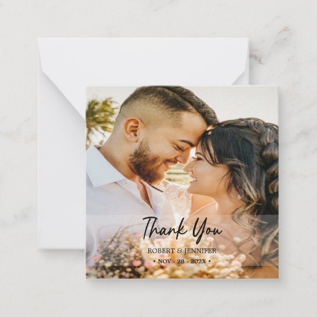 Minimal and Stylish Photo Wedding Thank You  Note Card (Front)