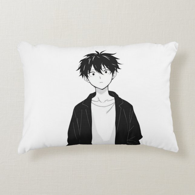 Minimal Anime Boy Accent Pillow (Front)