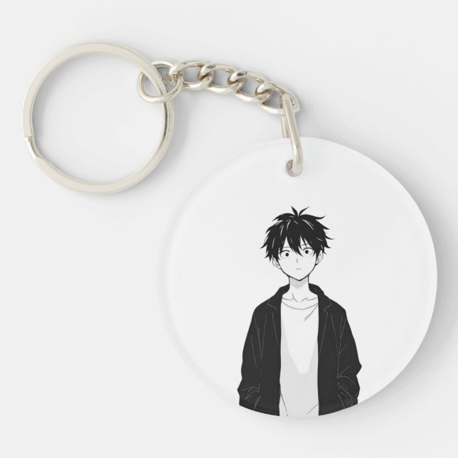 Minimal Anime Boy Acrylic Keychain (Front)