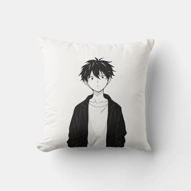 Minimal Anime Boy Throw Pillow (Front)