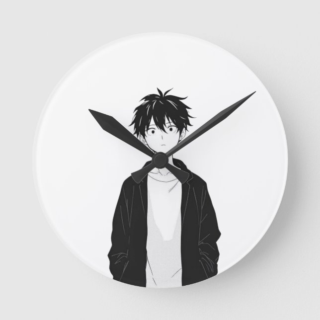Minimal Anime Boy Wall Clock (Front)