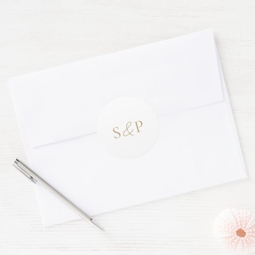 Minimal Antique Gold Monogram Elegant Wedding Classic Round Sticker