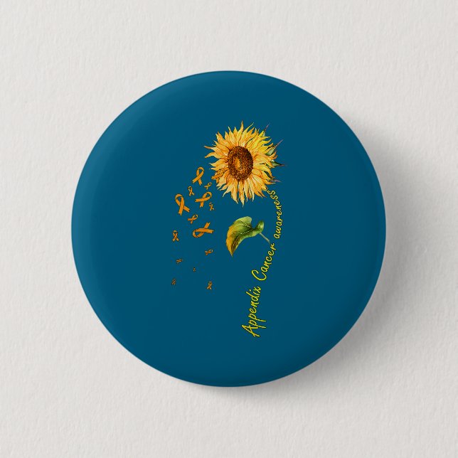 Minimal Appendix Cancer Awareness Sunflower Button (Front)