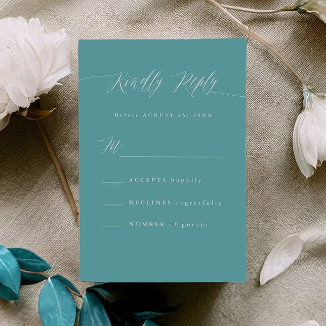 Minimal Aqua Blue RSVP Calligraphy Response Card (Creator Uploaded)