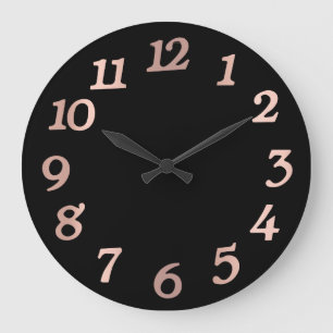 Minimal Arabic Numbers Black Rose Gold Blush Large Clock