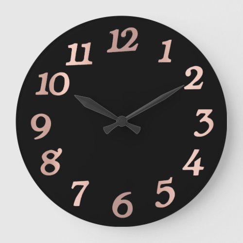 Minimal Arabic Numbers Black Rose Gold Blush Large Clock