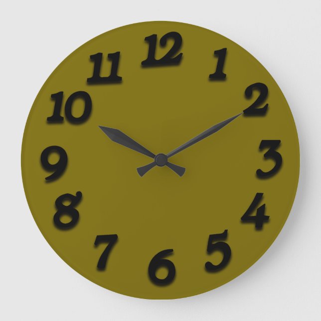 Minimal Arabic Numbers Classic Noir Khaki Large Clock (Front)
