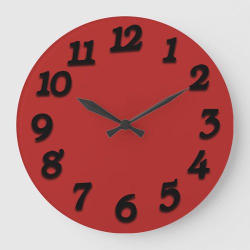 Minimal Arabic Numbers Classic Noir Red Large Clock