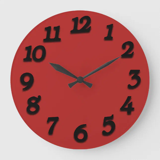 Minimal Arabic Numbers Classic Noir Red Large Clock Zazzle