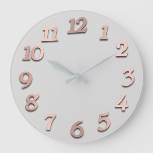 Minimal Arabic Numbers Gray Rose Gold Blush Large Clock